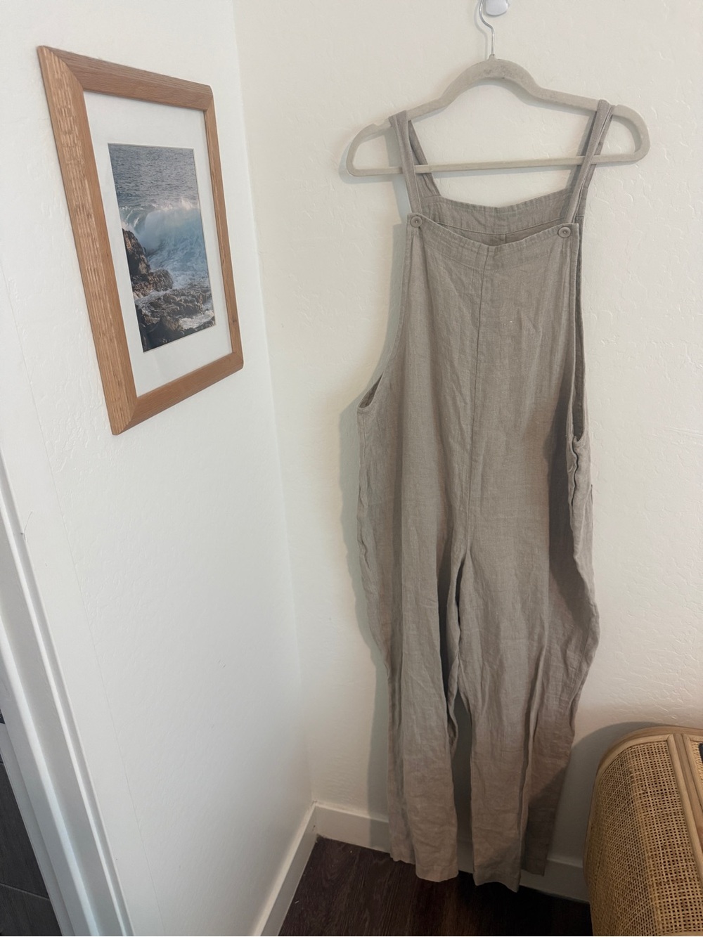 Honeychurch Linen Overalls Jumpsuit Oatmeal Natural Boho Relaxed Fit - Picture 3 of 8